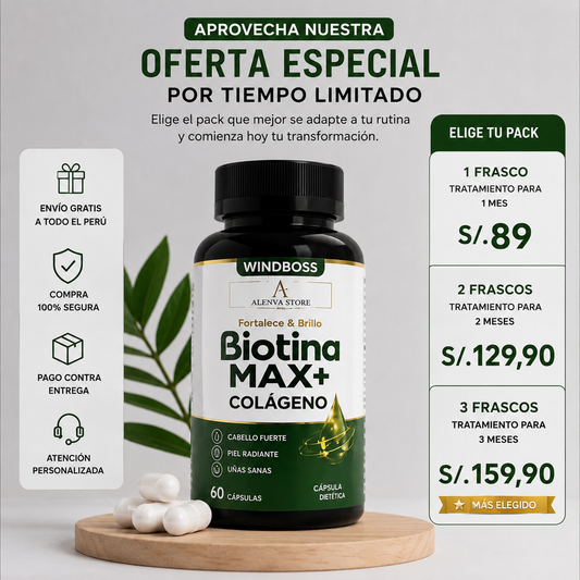 Biotina+Colágeno-Cabello más fuerte, con más volumen.