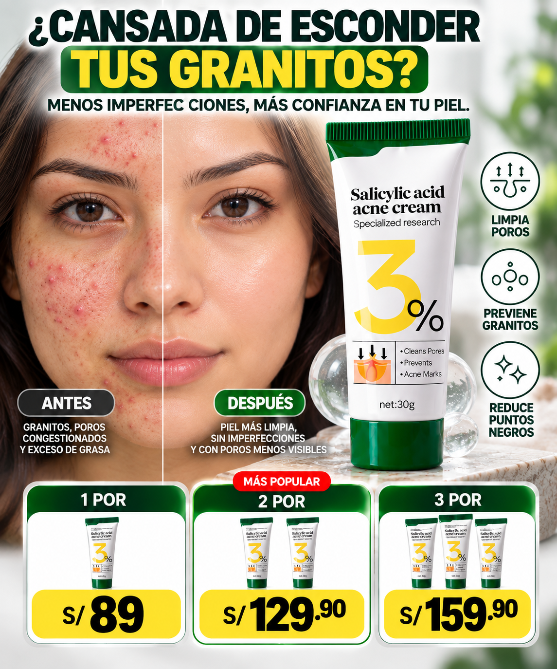CREMA ANTIACNÉ CON ÁCIDO SALICÍLICO 3%