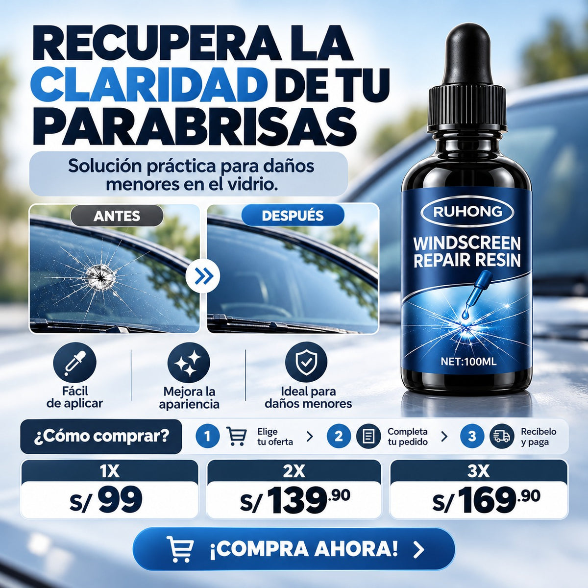 REPARA VIDRIOS – RESINA PARA PARABRISAS | 100 ML